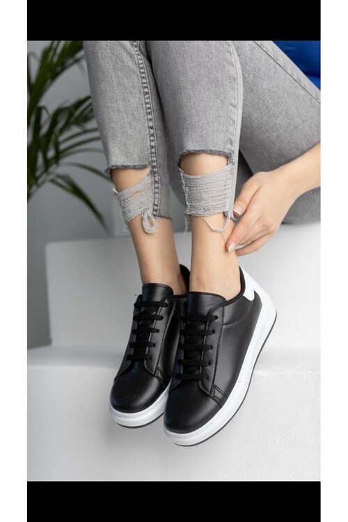 Modatalika Kadın Bağcıklı Termo Taban Sneaker Deri Spor Ayakkabı