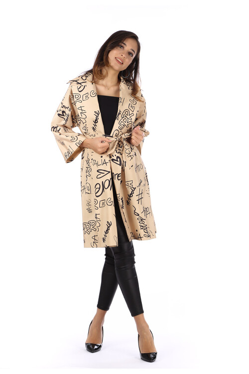Modatalika Kadın Dijital Harf Baskılı Trençkot