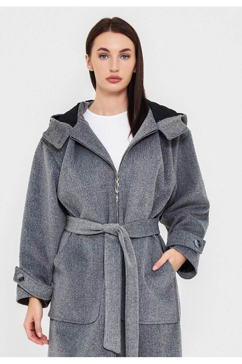 Modatalika Kadın Fermuarlı Kapüşonlu Uzun Kaban