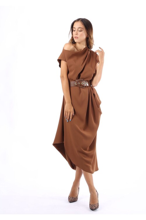 Modatalika Kadın Kemerli Uzun Elbise