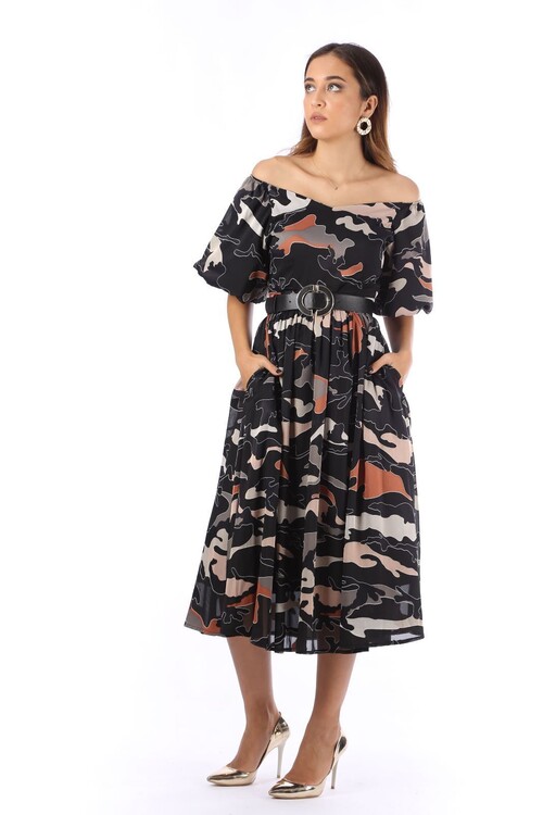 Modatalika Kadın Renkli Desenli Şifon Elbise