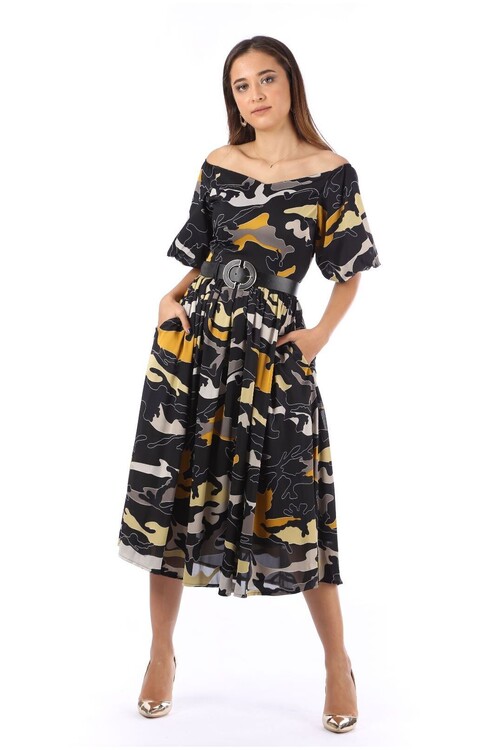 Modatalika Kadın Renkli Desenli Şifon Elbise