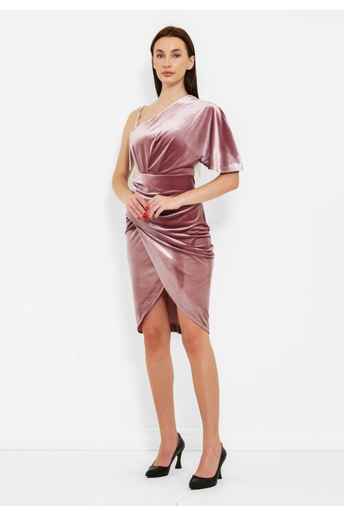 Modatalika Kadın Sağ Omuz Taş Detaylı Gece Elbisesi