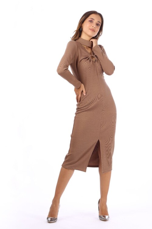 Modatalika Kadın Yırtmaç Detaylı Triko Elbise