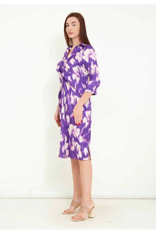 Kadın Dijital Baskılı İnci Aksesuar Detaylı Midi Elbise