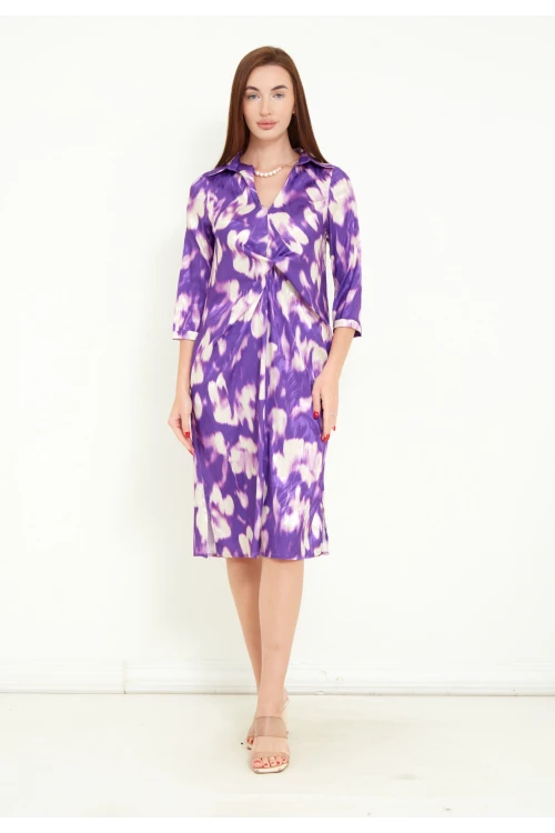 Kadın Dijital Baskılı İnci Aksesuar Detaylı Midi Elbise