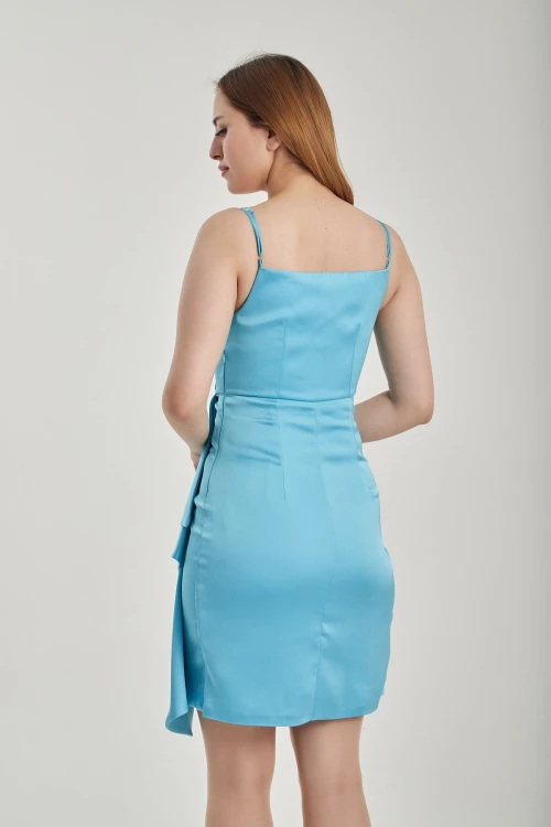 Modatalika Kadın Askılı Mini Saten Abiye Elbise