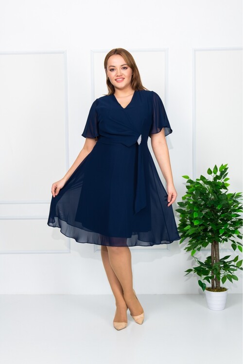 Modatalika Kadın Büyük Beden Önü Sarkaçlı Şifon Abiye Elbise