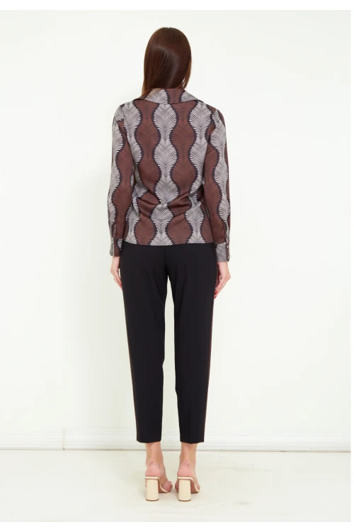 Modatalika Kadın Desenli Gömlek Yanları Şerit Detaylı Pantolon Şık İkili Takım