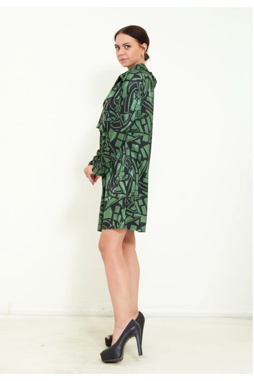 Modatalika Kadın Dijital Desen Baskı Detaylı Kemerli Şal Yaka Şık Mini Elbise