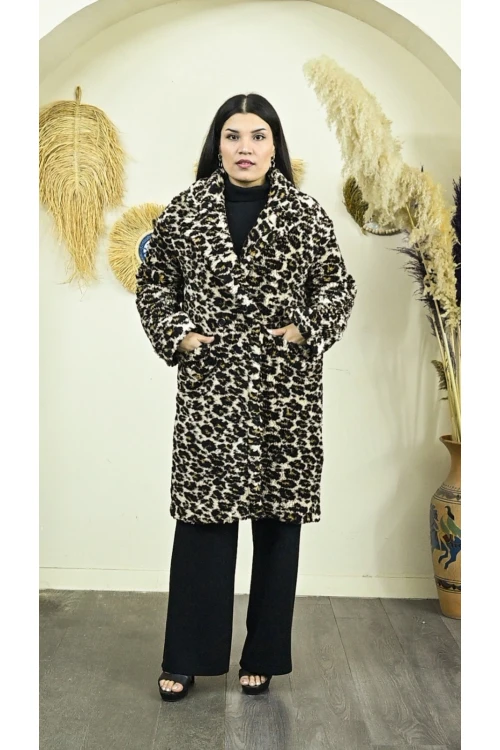 Modatalika Kadın Leopar Desenli Kaban