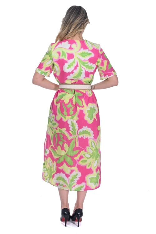 MODATALİKA Kadın  Renkli  Midi Boy İki Yandan Yırtmaçlı Elbise