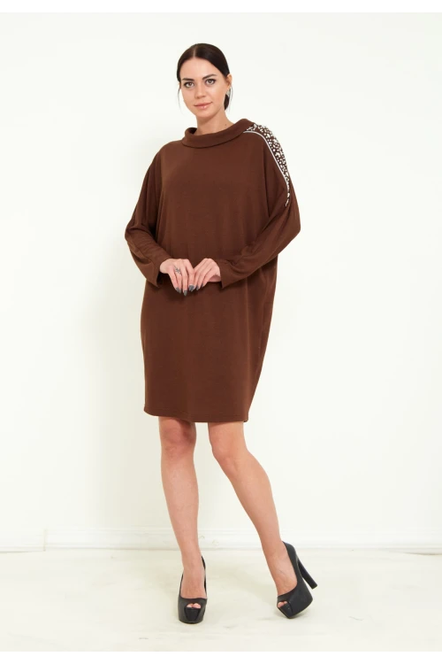 Modatalika Kadın Triko Taş İşlemeli Tasarım Midi Elbise