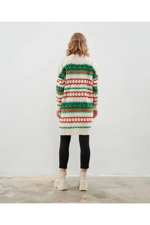 Modatalika Kadın Uzun Kollu Düz ve Desen Kombinli Oversize Triko Tunik