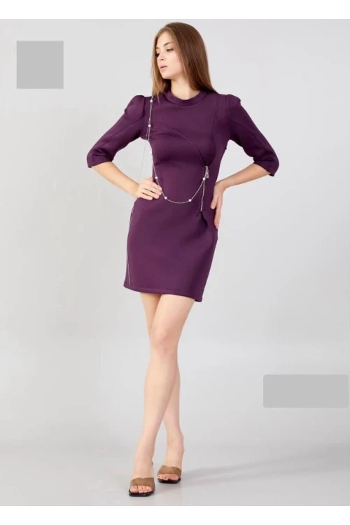 Modatalika Scuba Kumaş Aksesuar Detaylı Mini Tasarım Elbise