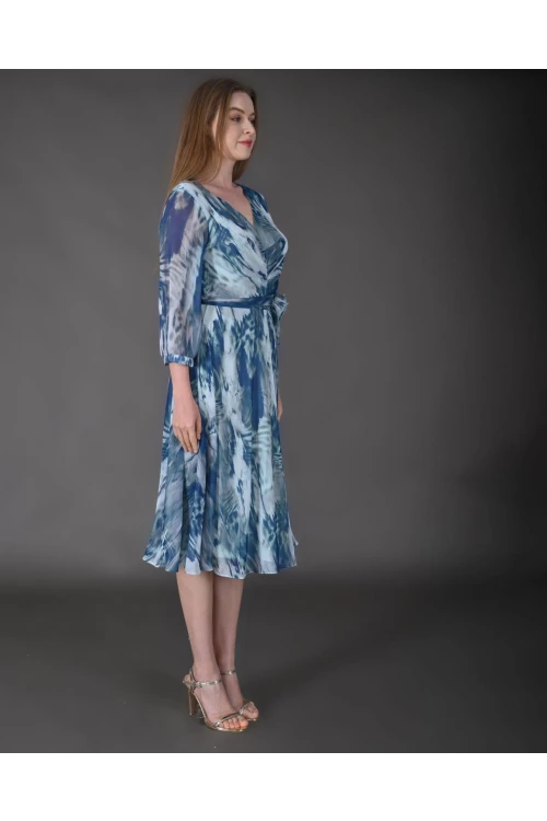 Modatalika Kadın Midi Boy Şifon Desenli Truvakar Kol Yeni Sezon Elbise