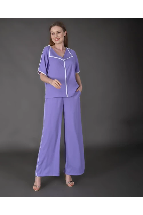 Modatalika Kadın Biye Detaylı Krep Kumaş Yeni Sezon İkili Takım