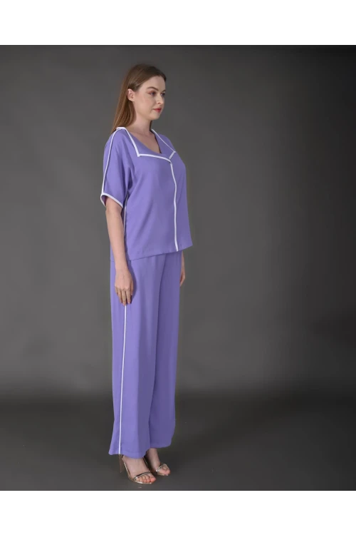 Modatalika Kadın Biye Detaylı Krep Kumaş Yeni Sezon İkili Takım