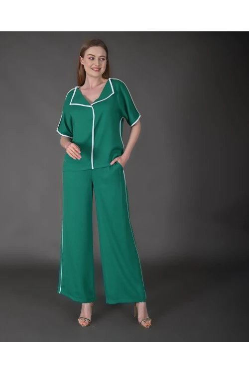 Modatalika Kadın Biye Detaylı Krep Kumaş Yeni Sezon İkili Takım