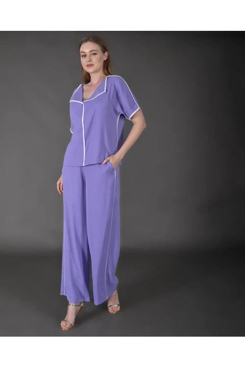 Modatalika Kadın Biye Detaylı Krep Kumaş Yeni Sezon İkili Takım