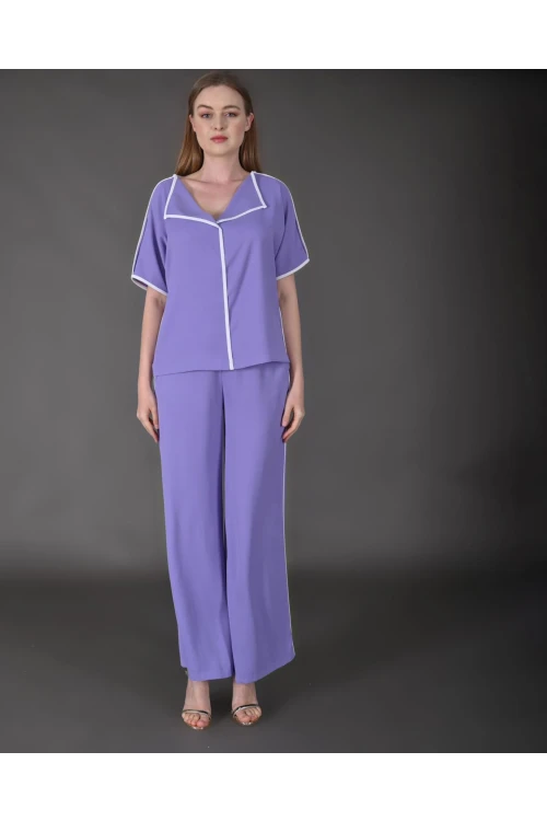 Modatalika Kadın Biye Detaylı Krep Kumaş Yeni Sezon İkili Takım