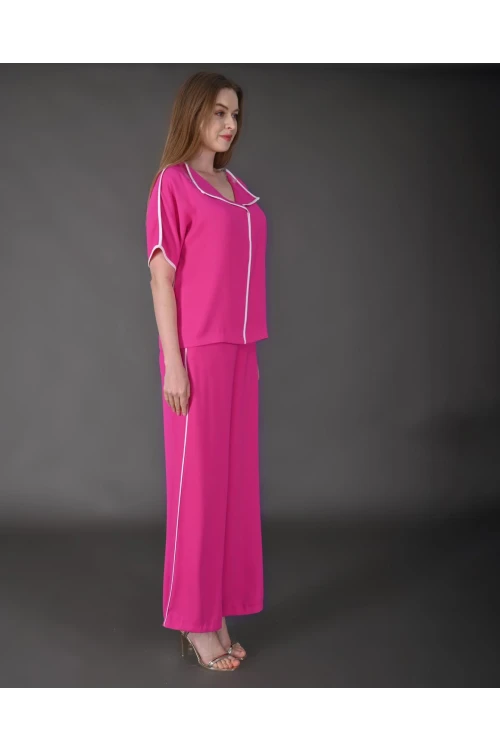 Modatalika Kadın Biye Detaylı Krep Kumaş Yeni Sezon İkili Takım