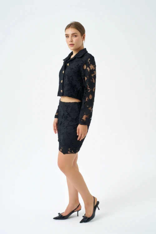 Modatalika Kadın Ceket Etek Dantel Özel Tasarım İkili Takım