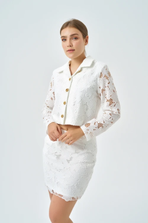 Modatalika Kadın Ceket Etek Dantel Özel Tasarım İkili Takım