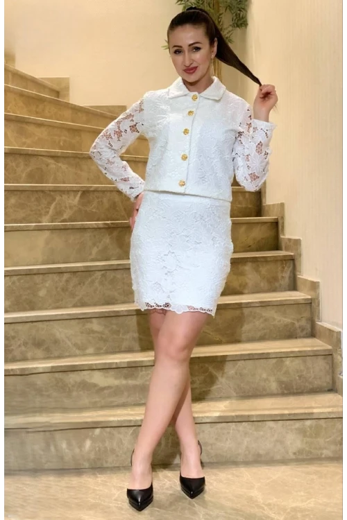 Modatalika Kadın Ceket Etek Dantel Özel Tasarım İkili Takım