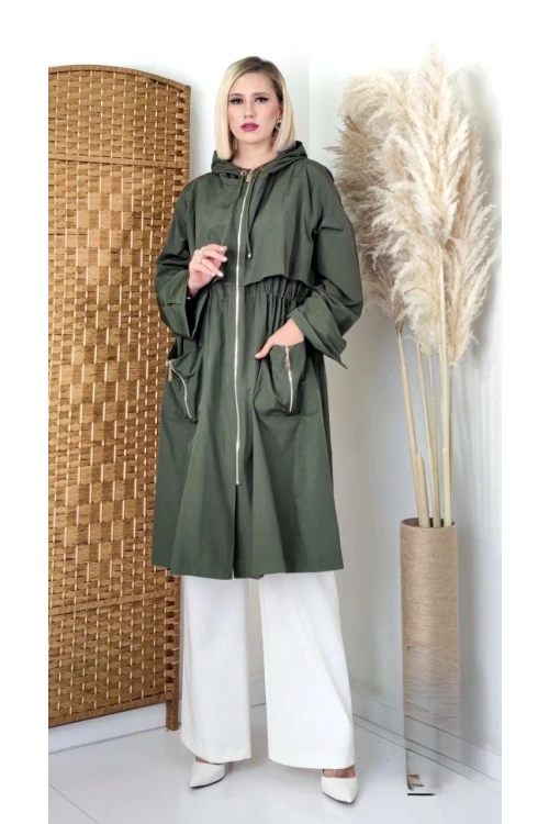 Modatalika Kadın Cep Detaylı Yan Kısmı Fermuarlı Tasarım Trençkot