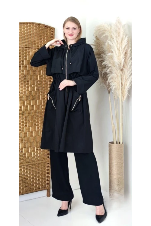 Modatalika Kadın Cep Detaylı Yan Kısmı Fermuarlı Tasarım Trençkot