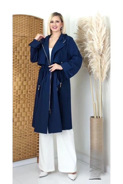 Modatalika Kadın Cep Detaylı Yan Kısmı Fermuarlı Tasarım Trençkot