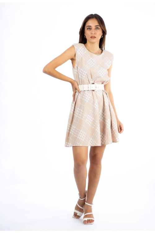 Modatalika Kadın Desenli Kemerli Mini Elbise