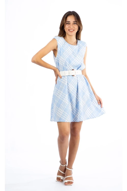 Modatalika Kadın Desenli Kemerli Mini Elbise