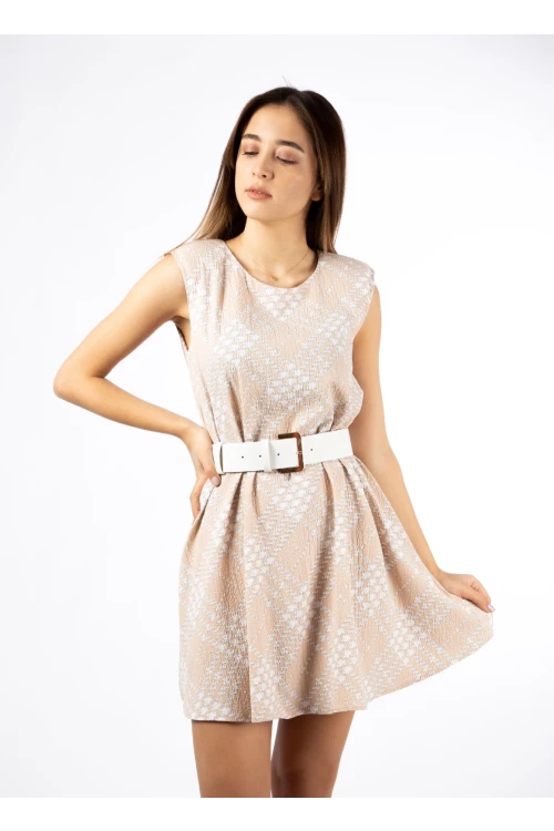 Modatalika Kadın Desenli Kemerli Mini Elbise