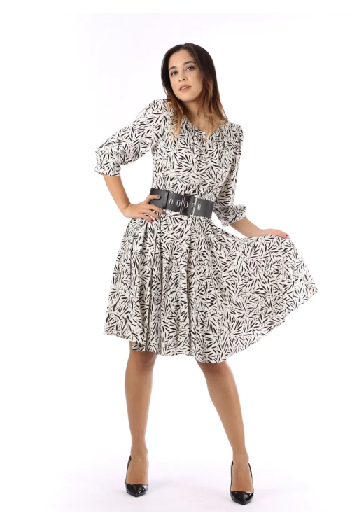 Modatalika Kadın Dokuma Kumaş Dijital Baskı Kemer Aksesuar Detaylı Midi Elbise