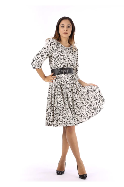 Modatalika Kadın Dokuma Kumaş Dijital Baskı Kemer Aksesuar Detaylı Midi Elbise