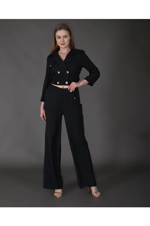 Modatalika Kadın Yeni Sezon Crop Ceket Pantolon Takım
