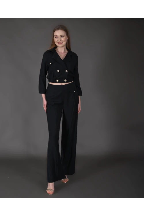 Modatalika Kadın Yeni Sezon Crop Ceket Pantolon Takım