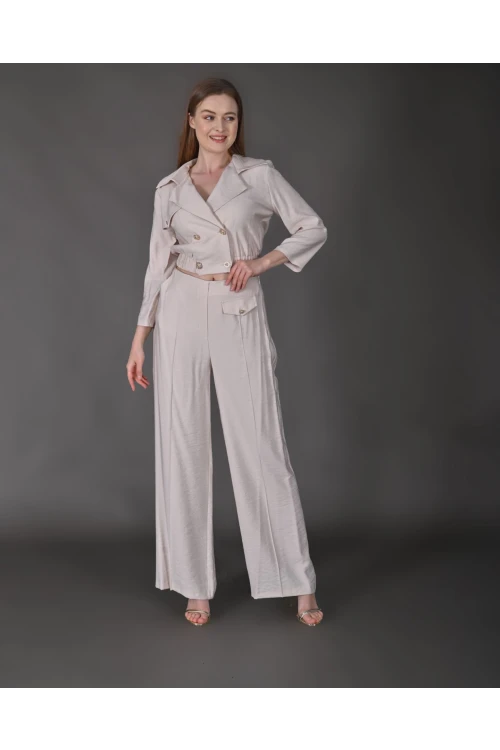 Modatalika Kadın Yeni Sezon Crop Ceket Pantolon Takım