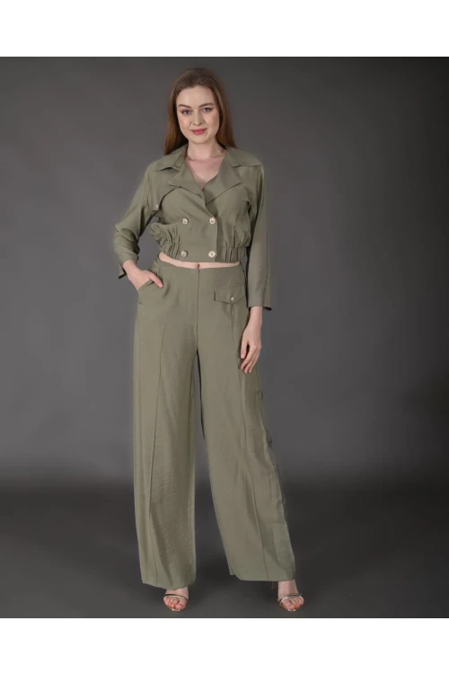 Modatalika Kadın Yeni Sezon Crop Ceket Pantolon Takım