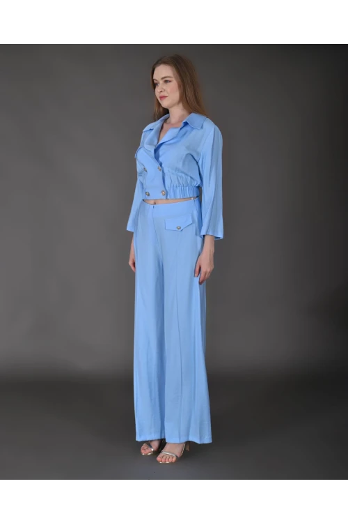 Modatalika Kadın Yeni Sezon Crop Ceket Pantolon Takım