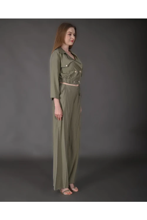 Modatalika Kadın Yeni Sezon Crop Ceket Pantolon Takım