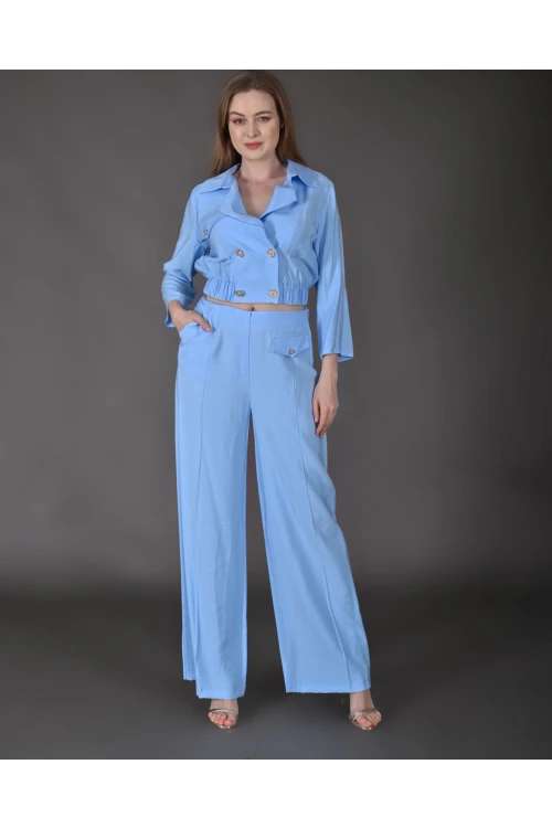 Modatalika Kadın Yeni Sezon Crop Ceket Pantolon Takım