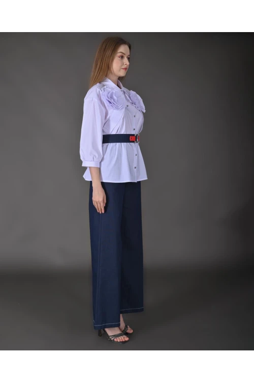 Modatalika Kadın Yeni Sezon Gömlek Pantolon Gül Ve Kemer Detaylı Spor İkili Takım