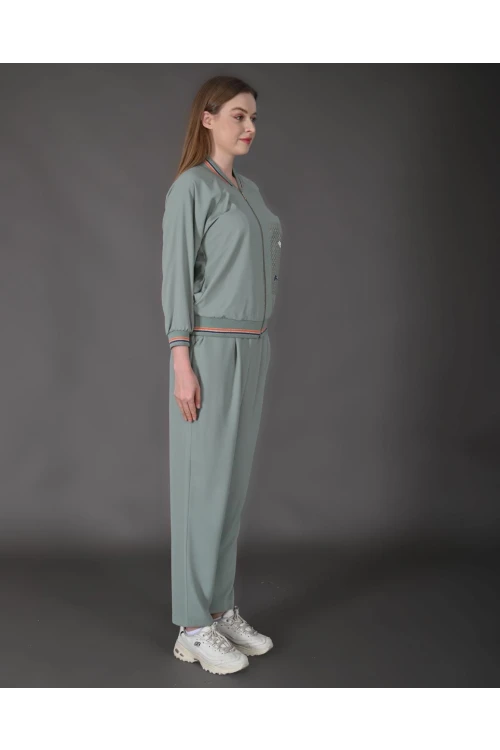 Modatalika Kadın Yeni Sezon Renkli Ribanalı Spor Ceket Pantolon İkili Takım