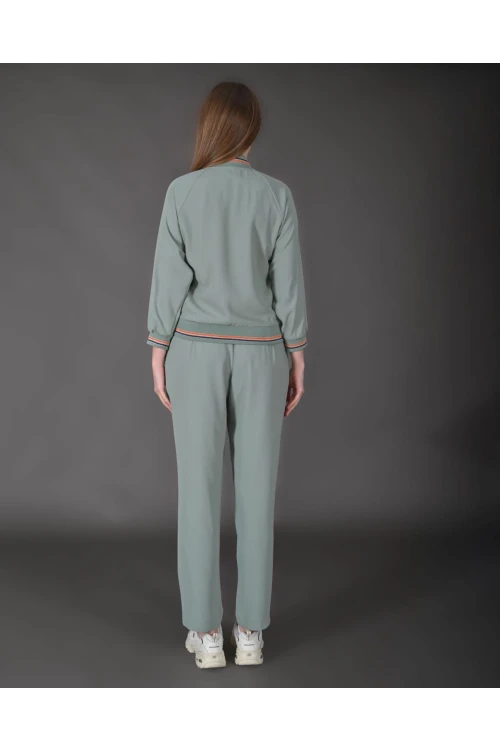 Modatalika Kadın Yeni Sezon Renkli Ribanalı Spor Ceket Pantolon İkili Takım