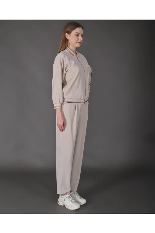 Modatalika Kadın Yeni Sezon Renkli Ribanalı Spor Ceket Pantolon İkili Takım