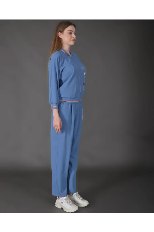 Modatalika Kadın Yeni Sezon Renkli Ribanalı Spor Ceket Pantolon İkili Takım