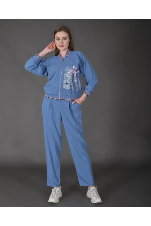 Modatalika Kadın Yeni Sezon Renkli Ribanalı Spor Ceket Pantolon İkili Takım